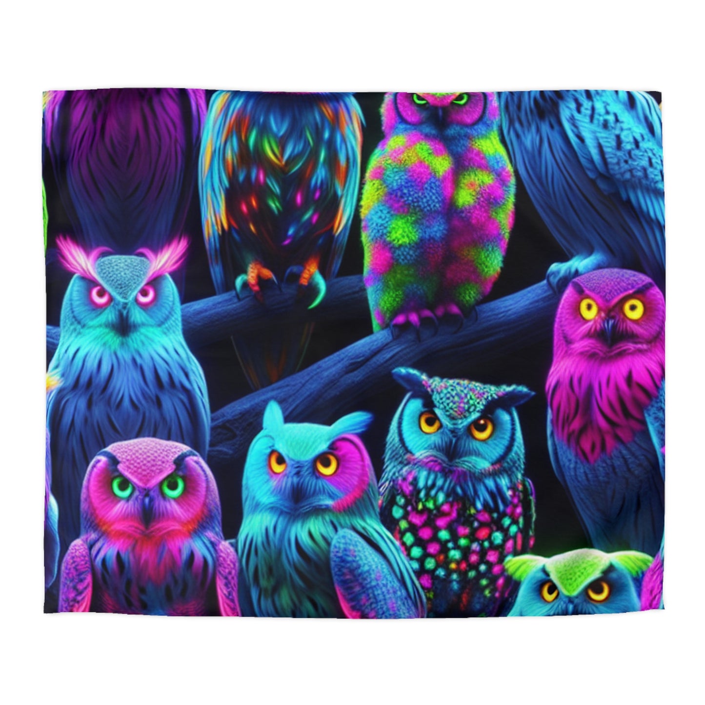 Giovanni Veronese - NEON Owls Microfiber Duvet Cover