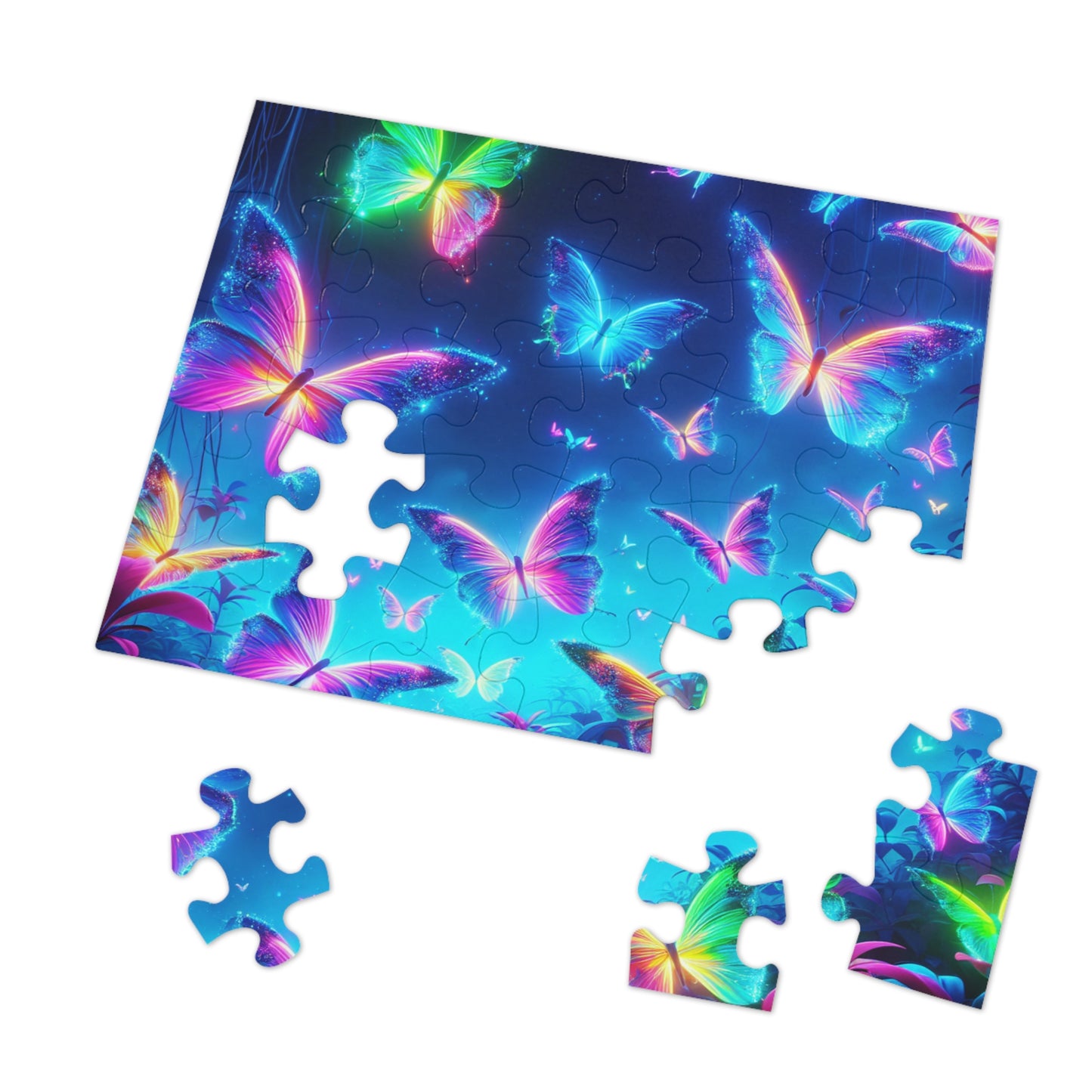 Neon Flight. - Neon Butterflies Puzzle30, 110, 252, and 1000 Pieces