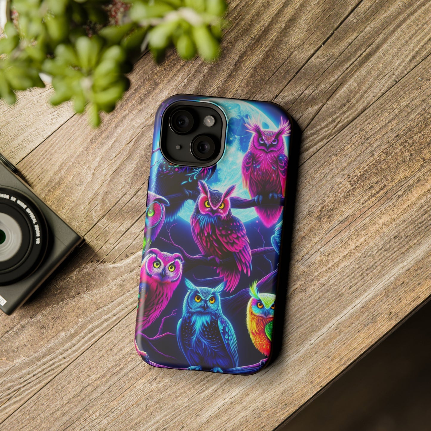"Neon Splash of Owls" Neon Owls Premium Art Magsafe Magnet Tough IPhone 13 14 15 Pro Plus Max and Mini in Matte and Glossy Phone cases