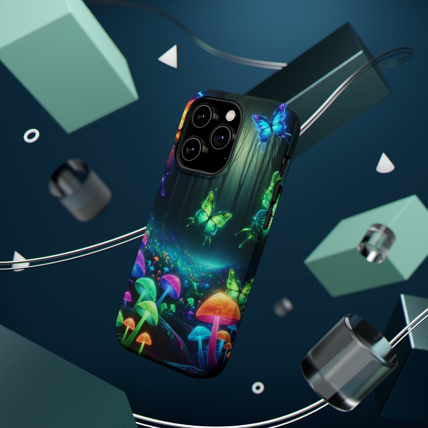 Neon Nocturne. Neon Butterflies and Mushrooms Premium Art Magsafe Magnet Tough IPhone 13 14 15 Pro Plus Max and Mini in Matte and Glossy Phone cases