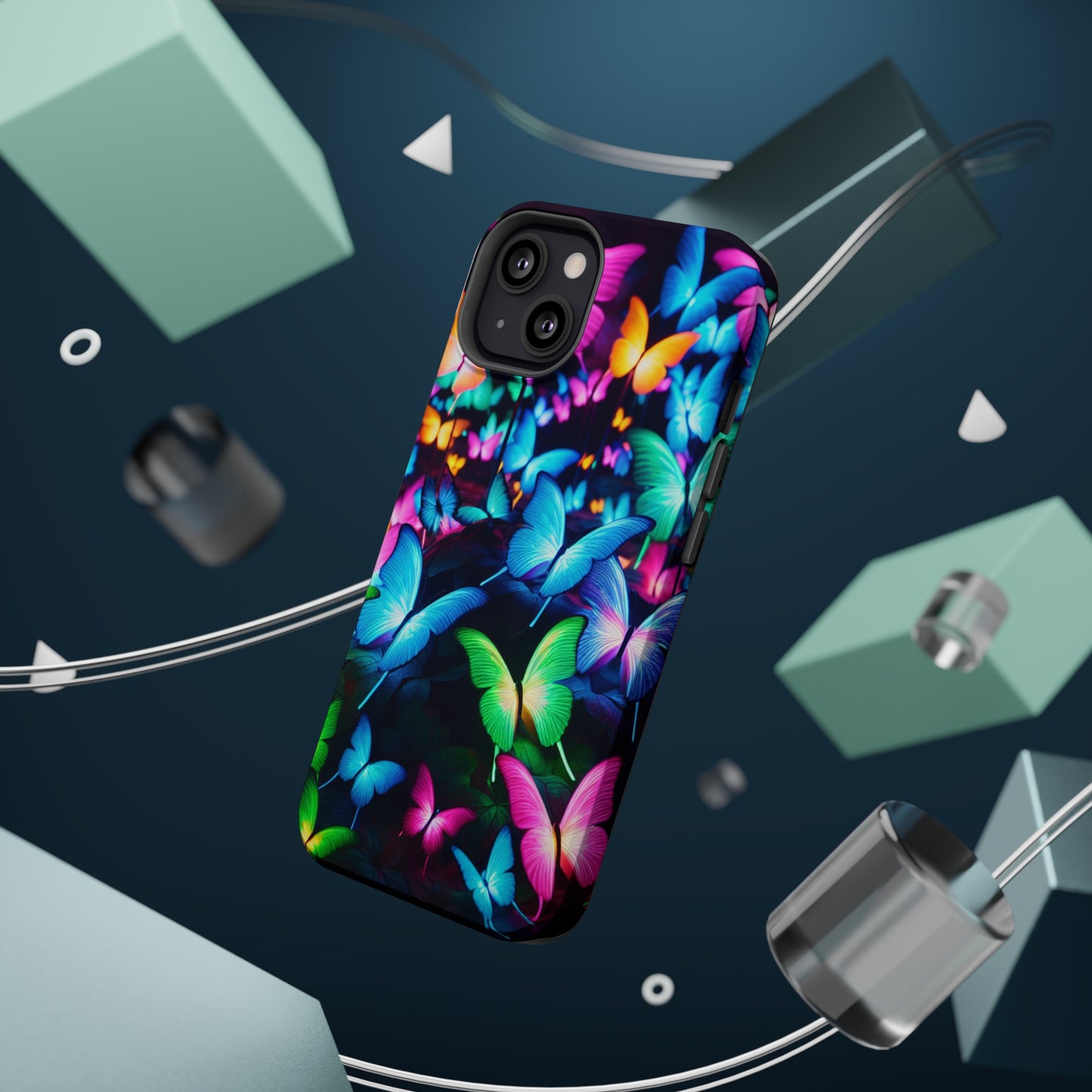 "Neon Butterfly Luridrainbow". Neon Butterflies Premium Art Magsafe Magnet Tough IPhone 13 14 15 Pro Plus Max and Mini in Matte and Glossy Phone cases