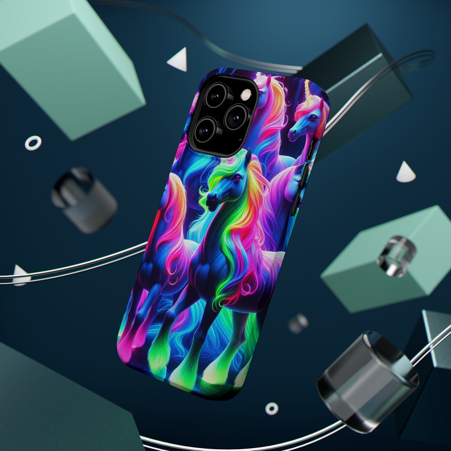 Neon Magic Skies - Unicorn Gang. Neon Unicorns Premium Art Magsafe Magnet Tough IPhone 13 14 15 Pro Plus Max and Mini in Matte and Glossy Phone cases