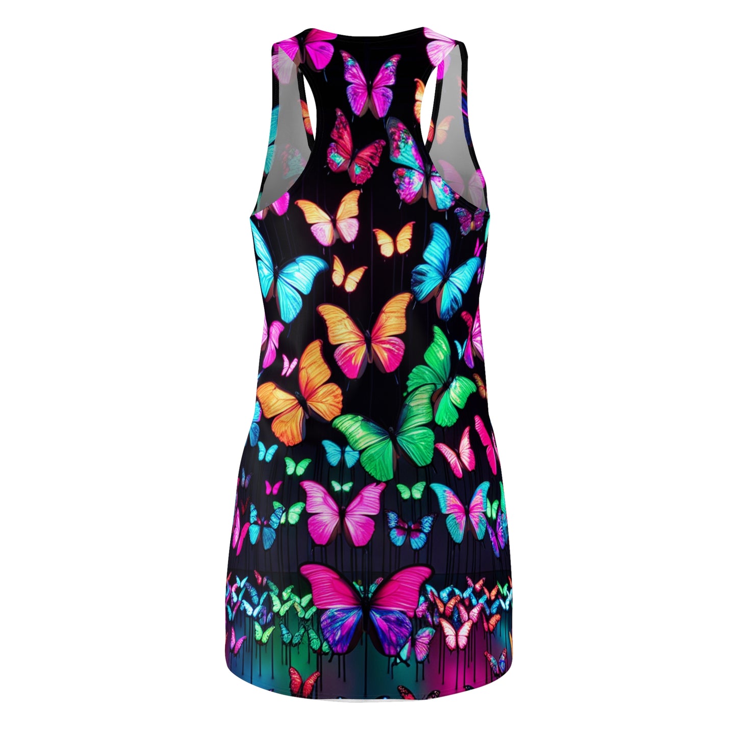 "Cosmic Butterfly Spectacle" Neon Butterflies Racerback Dress