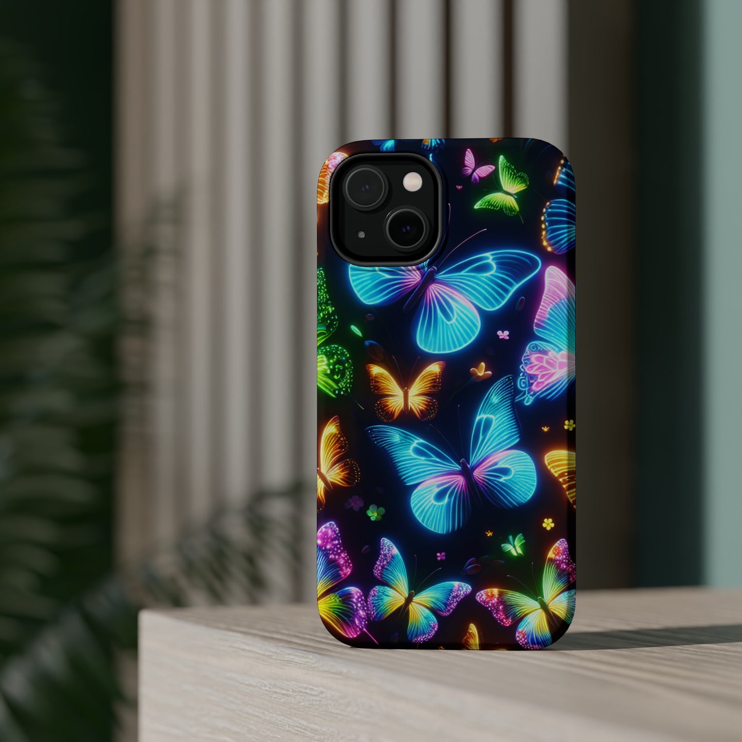 Luminous Butterfly Radiance Neon Butterflies Premium Art Magsafe Magnet Tough IPhone 13 14 15 Pro Plus Max and Mini in Matte and Glossy Phone cases