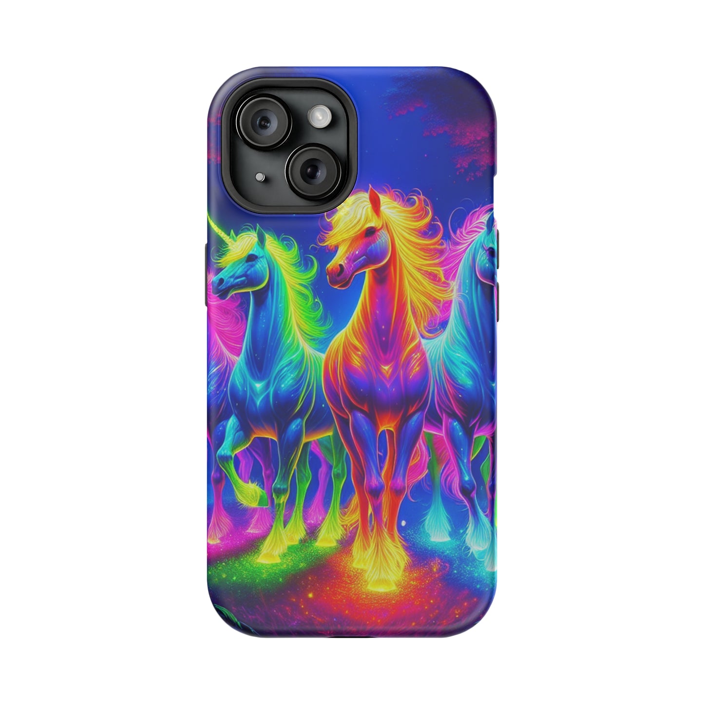 Neon Mystic Magicians Neon Unicorns Premium Art Magsafe Magnet Tough IPhone 13 14 15 Pro Plus Max and Mini in Matte and Glossy Phone cases