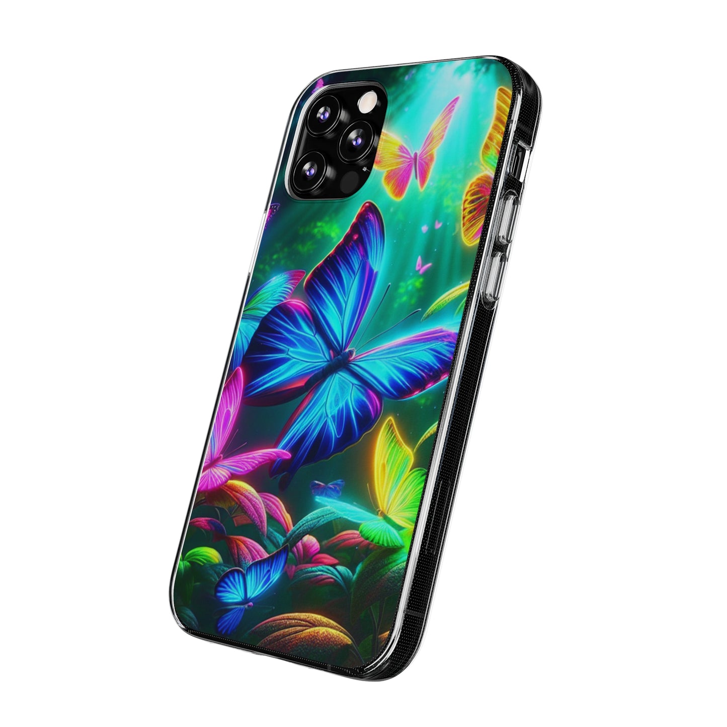 "Vivid Neon Flyaways" NEON Butterflies Art Polycarbonate Phone Case Samsung Galaxy s21 s22 Google Pixel 6 Iphone 11 12 13 14 Pro Max Mini Plus