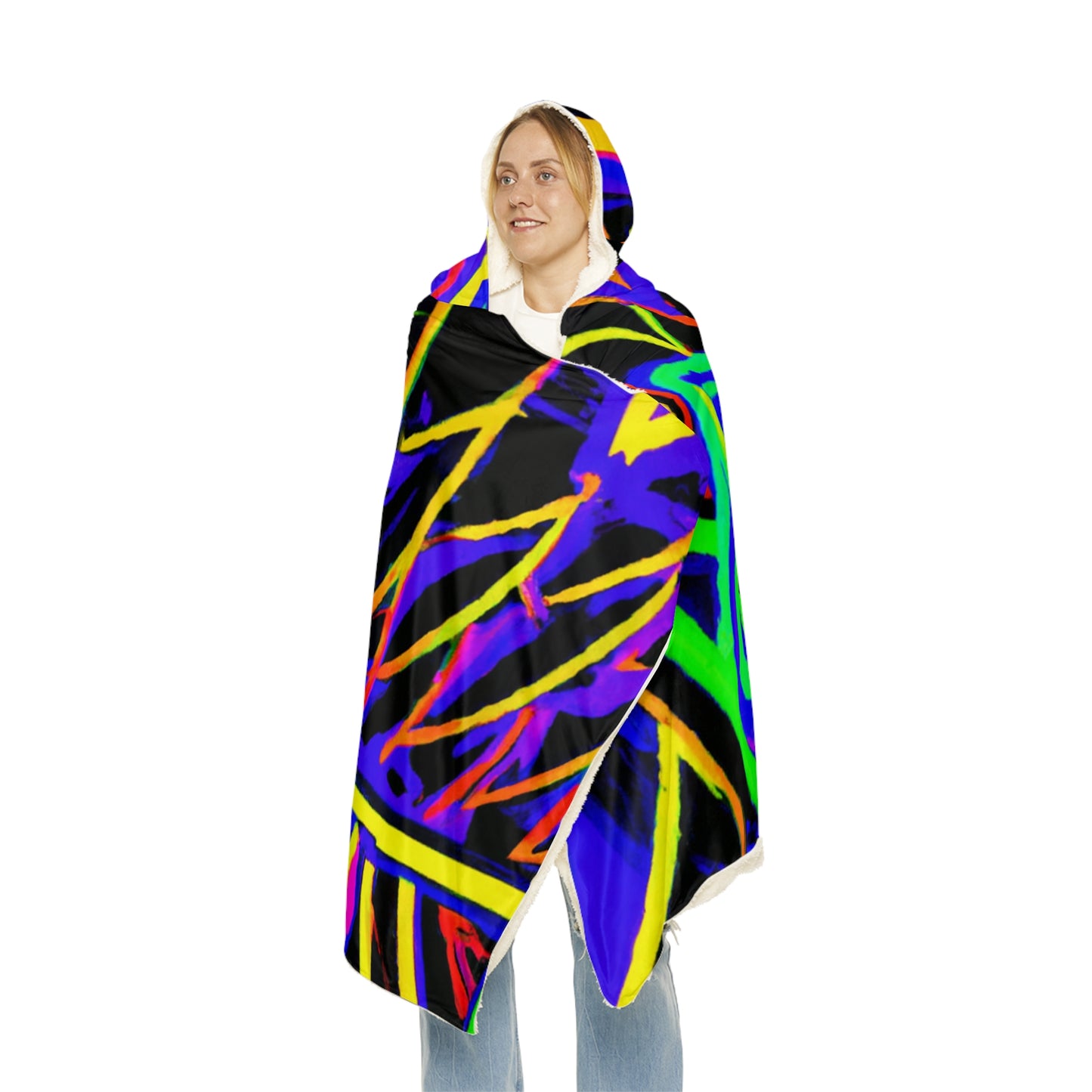 Neon Owls in Flight - NEON Owls Art Hooded Snuggle Blanket