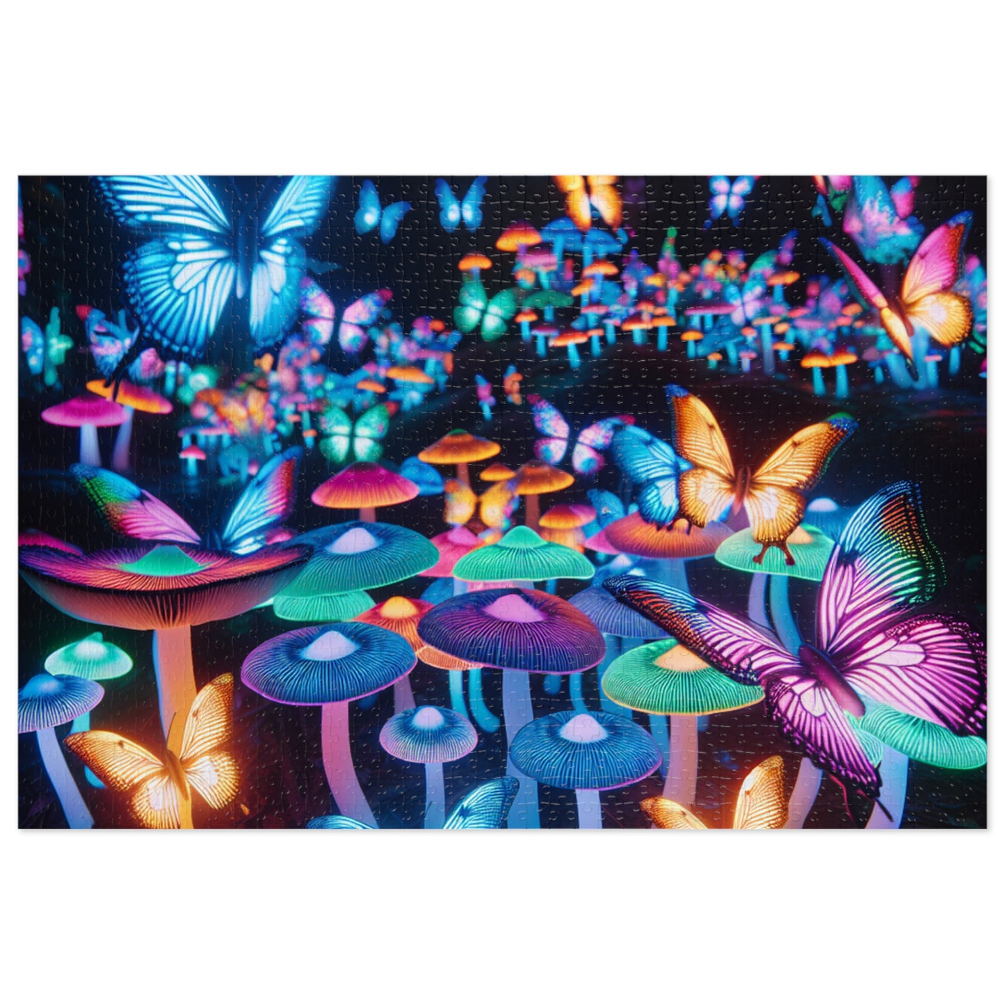 Neon Butterflies Blooms - Neon Butterflies and Mushrooms Puzzle 30, 110, 252, and 1000 Pieces