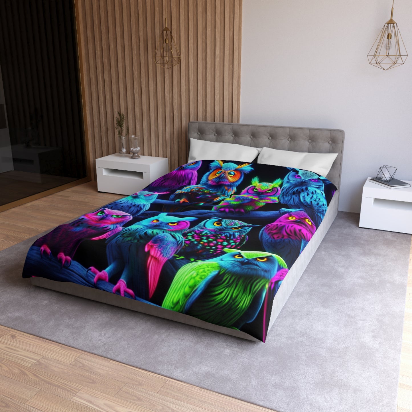 Giovanni Veronese - NEON Owls Microfiber Duvet Cover