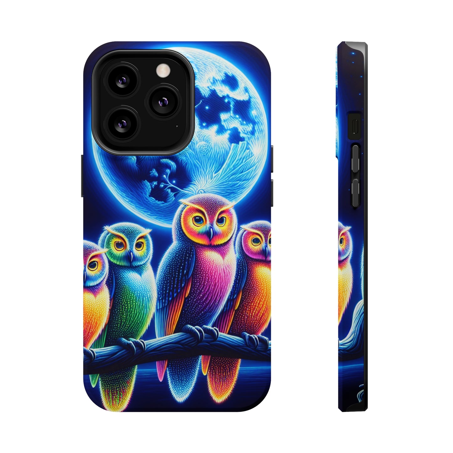 Neon Nocturnal Orbitals. Neon Owls Premium Art Magsafe Magnet Tough IPhone 13 14 15 Pro Plus Max and Mini in Matte and Glossy Phone cases