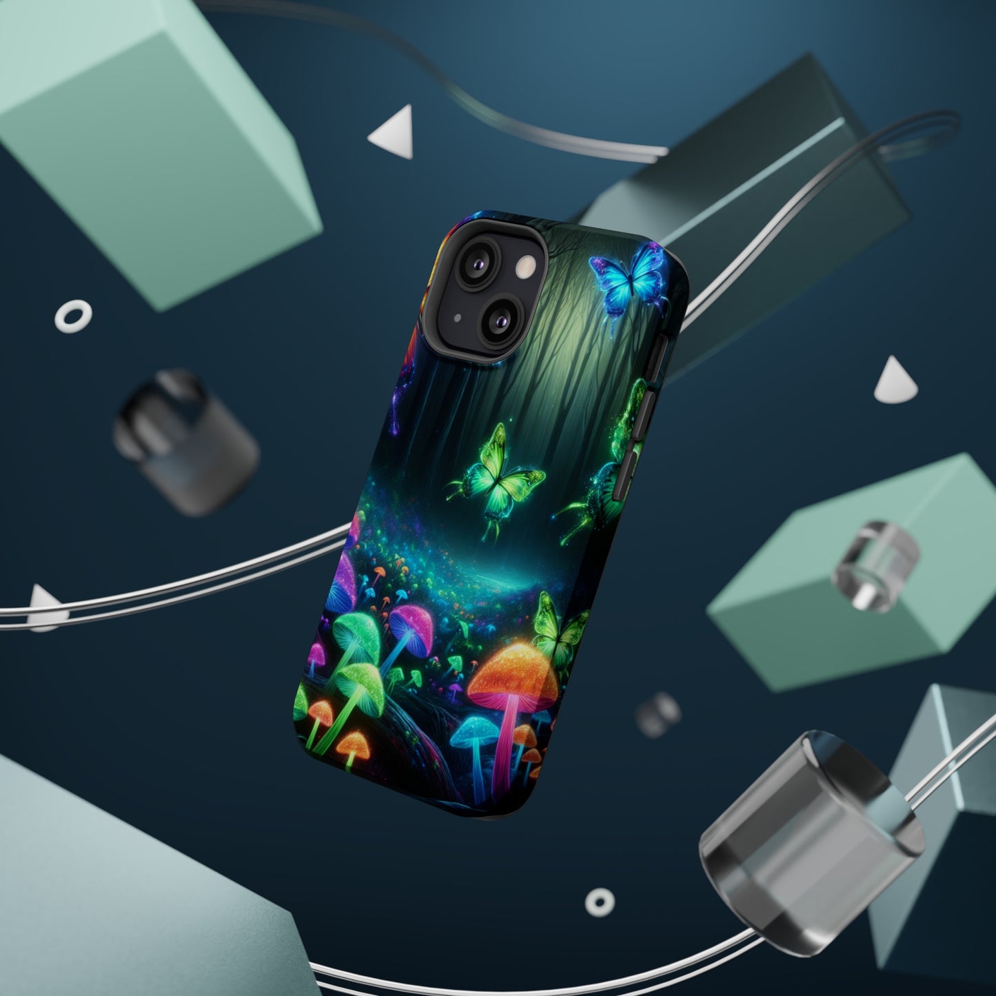 Neon Nocturne. Neon Butterflies and Mushrooms Premium Art Magsafe Magnet Tough IPhone 13 14 15 Pro Plus Max and Mini in Matte and Glossy Phone cases