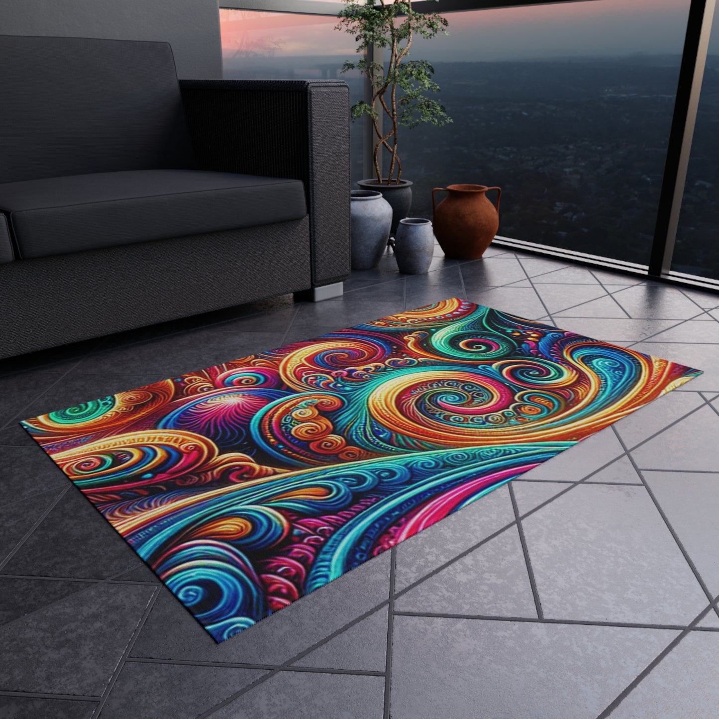 Vibrancy of the Cosmos. Infinity Patterns Outdoor Rug