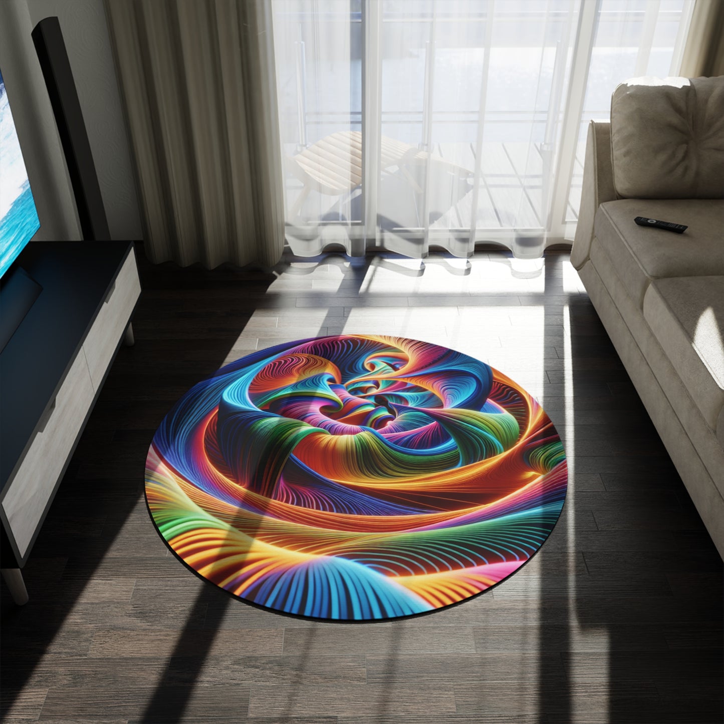 Vibrant Neon Infinity Whorl. Infinity Patterns Round Rug