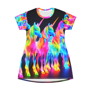 Rainbow Glitter Circus Unicorns Neon Unicorns Womans T Shirt Dress