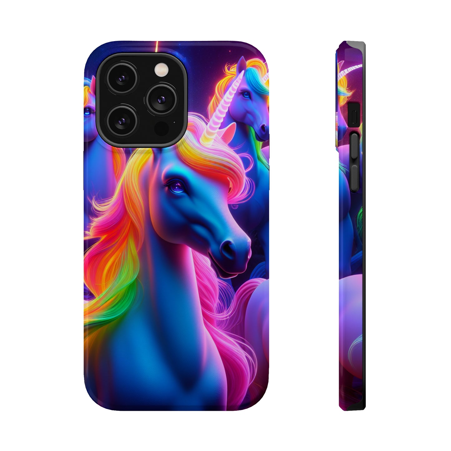 Neon Nighthorn Pride Neon Unicorns Premium Art Magsafe Magnet Tough IPhone 13 14 15 Pro Plus Max and Mini in Matte and Glossy Phone cases
