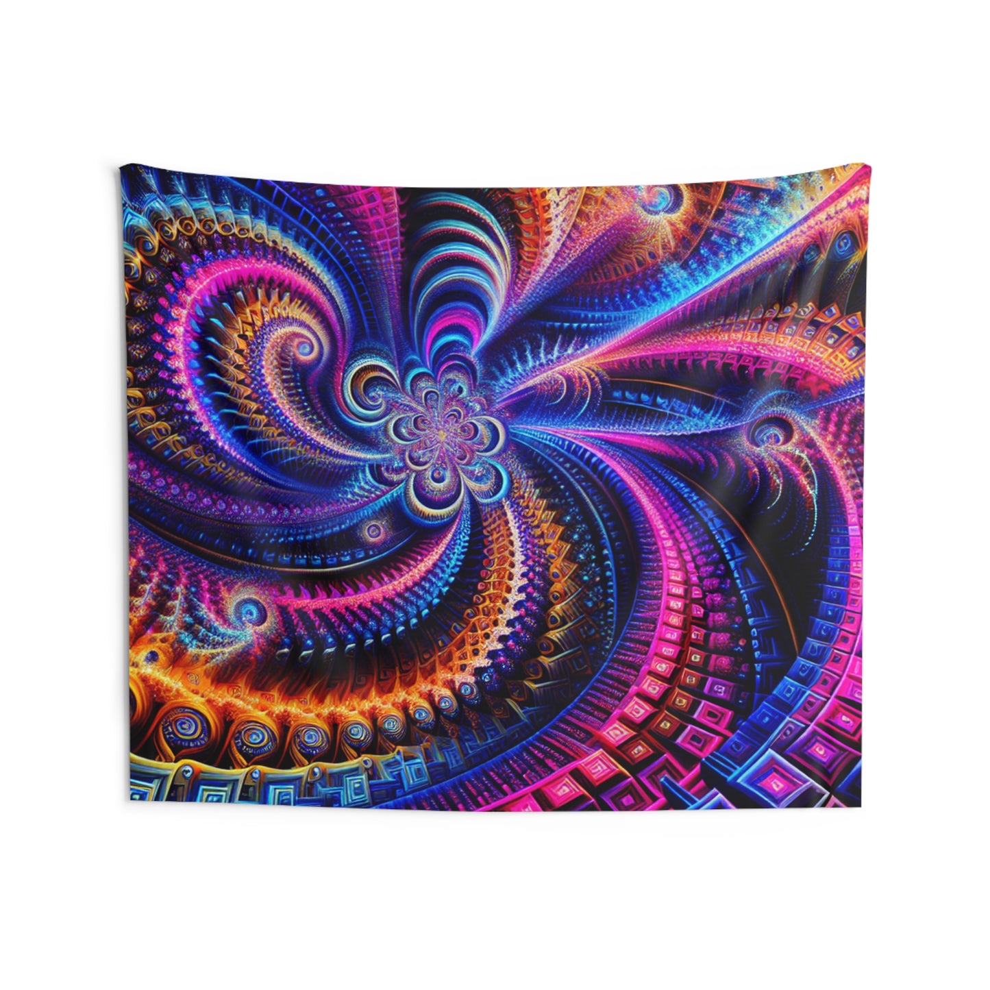 Neon Vortex Enchantment. Infinity Patterns Art Tapestry