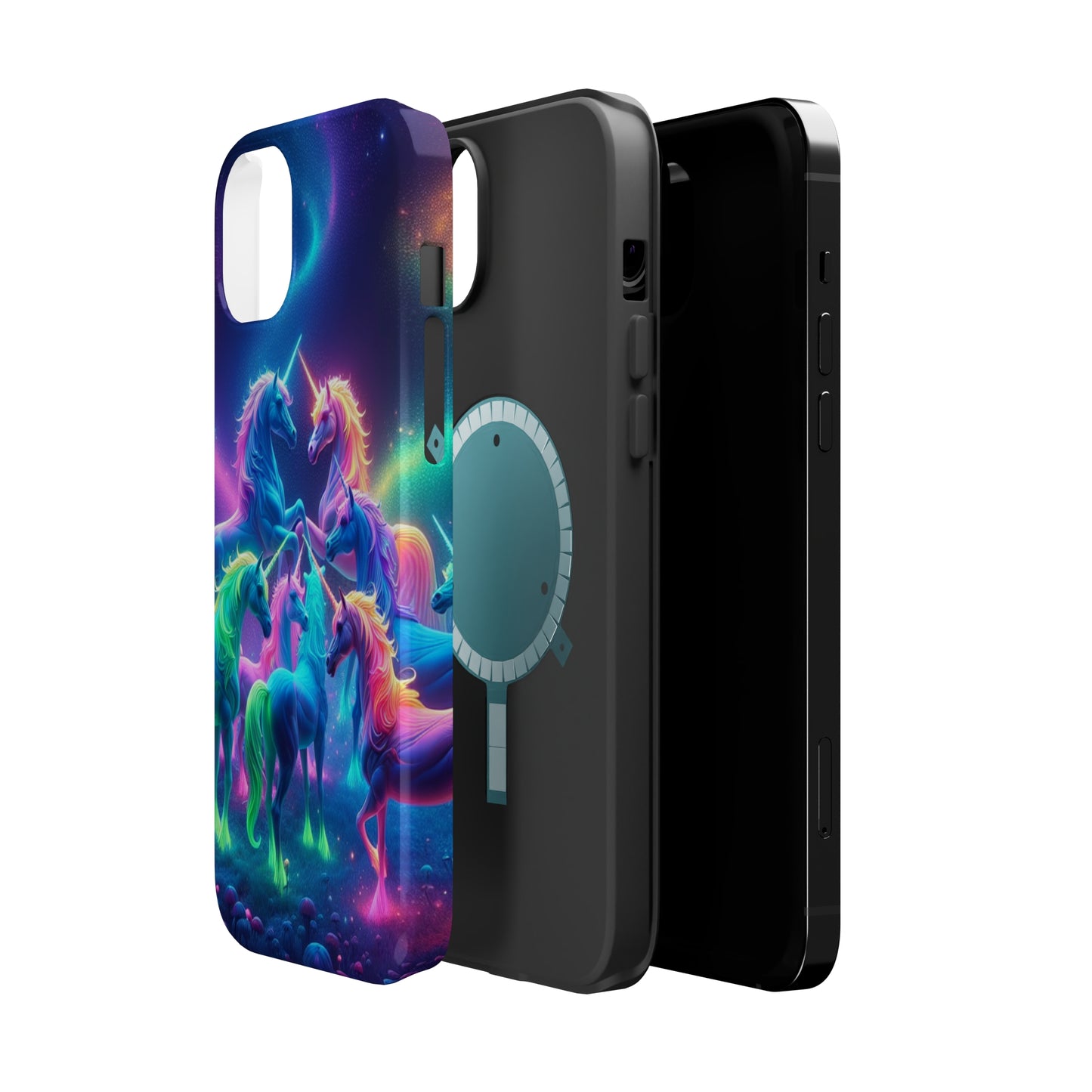 Neon Spectacle of Unicorns Neon Unicorns Premium Art Magsafe Magnet Tough IPhone 13 14 15 Pro Plus Max and Mini in Matte and Glossy Phone cases