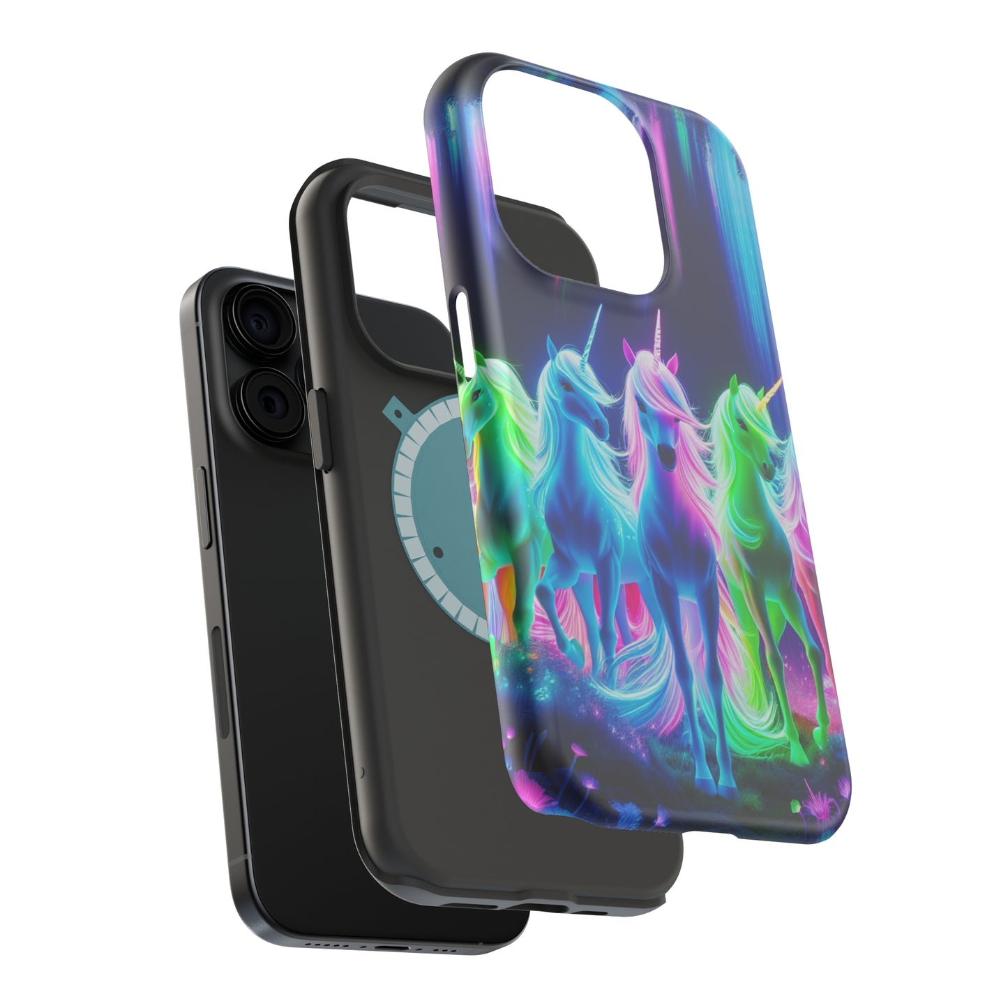 Neon Unicorn Pods. Neon Unicorns Premium Art Magsafe Magnet Tough IPhone 13 14 15 Pro Plus Max and Mini in Matte and Glossy Phone cases