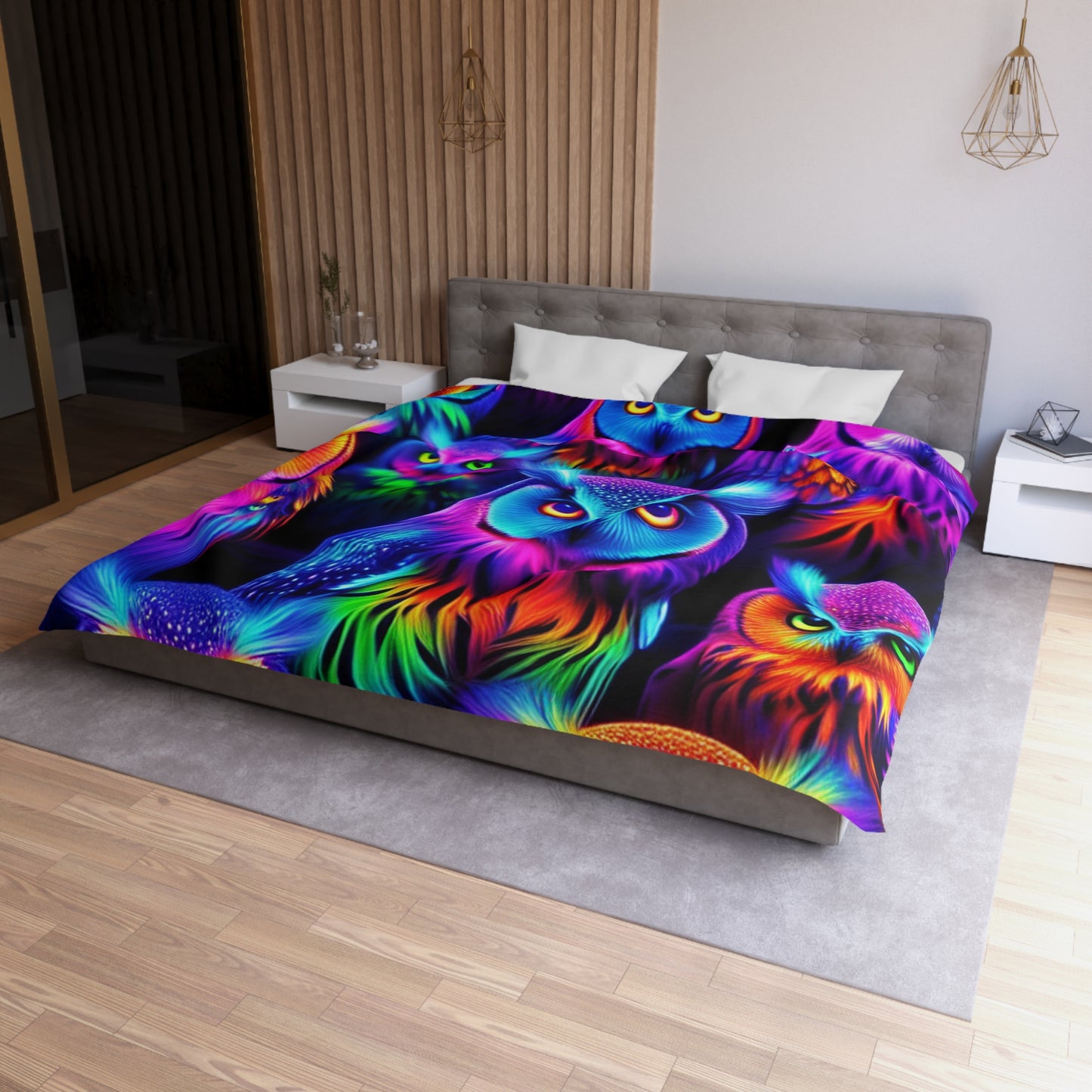 Juan da Vinci - NEON Owls Microfiber Duvet Cover