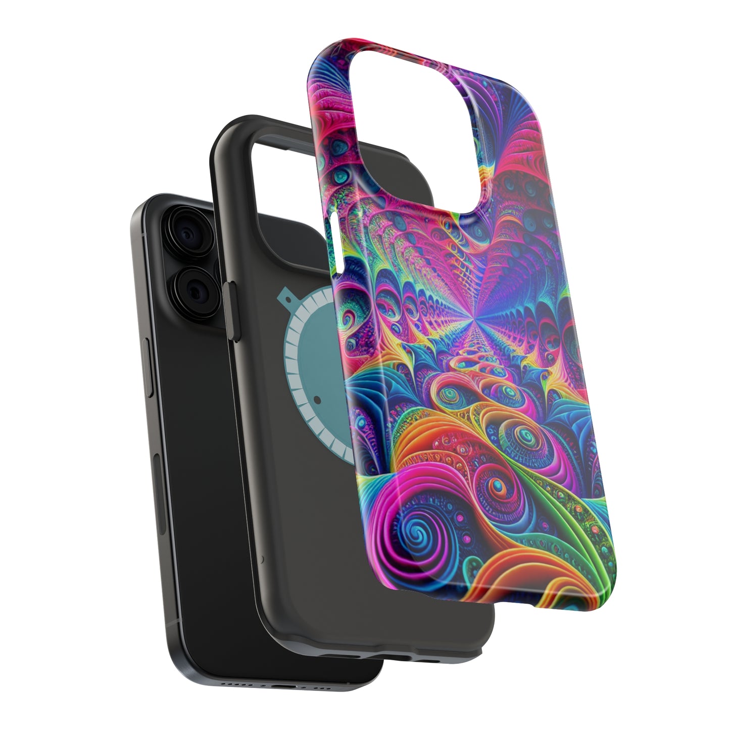 Cosmic Electric Rainbow Frenzy. Neon Trippy Infinity Patterns Premium Art Magsafe Magnet Tough IPhone 13 14 15 Pro Plus Max and Mini in Matte and Glossy Phone cases