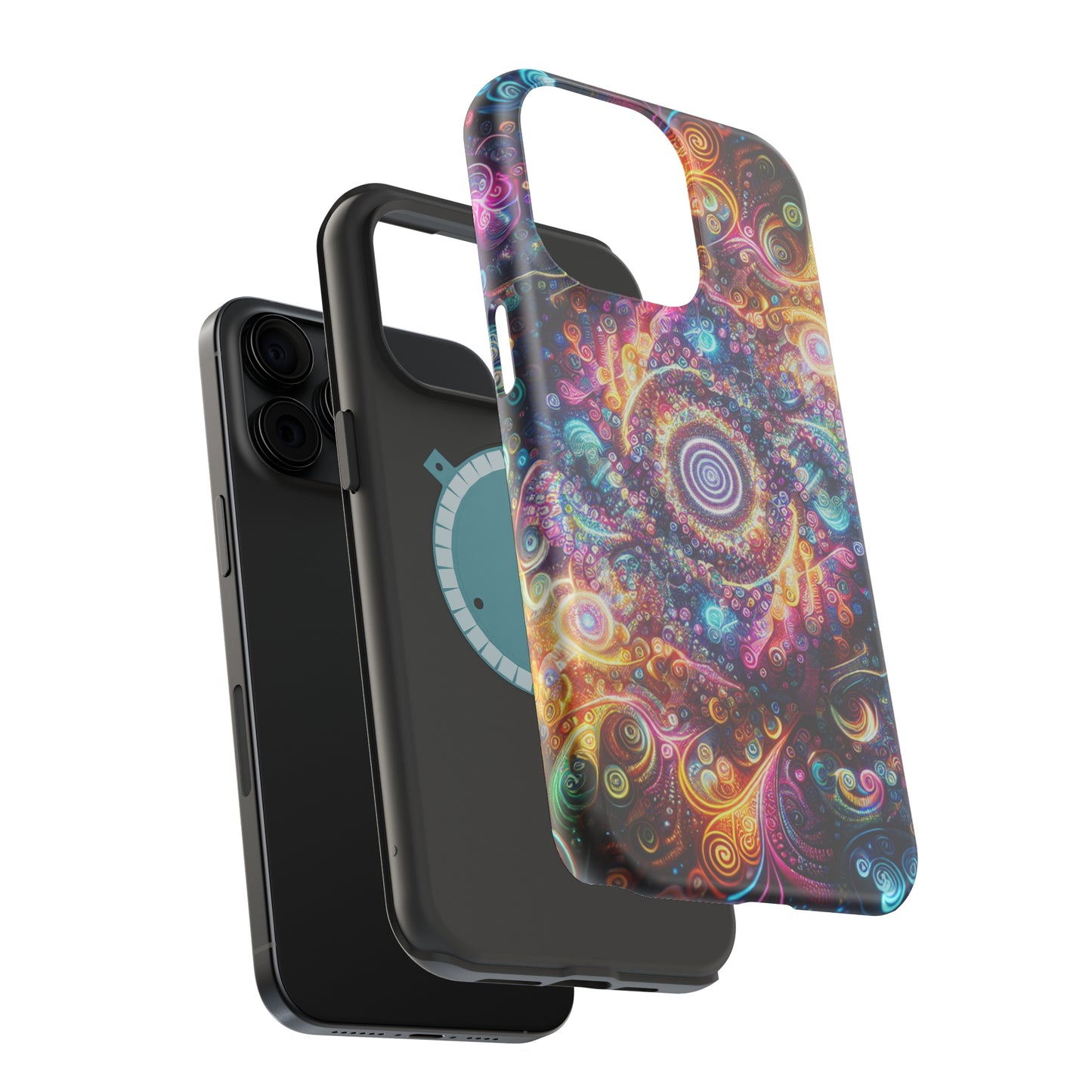 Cosmic Chromatic Mirage. Neon Trippy Infinity Patterns Premium Art Magsafe Magnet Tough IPhone 13 14 15 Pro Plus Max and Mini in Matte and Glossy Phone cases