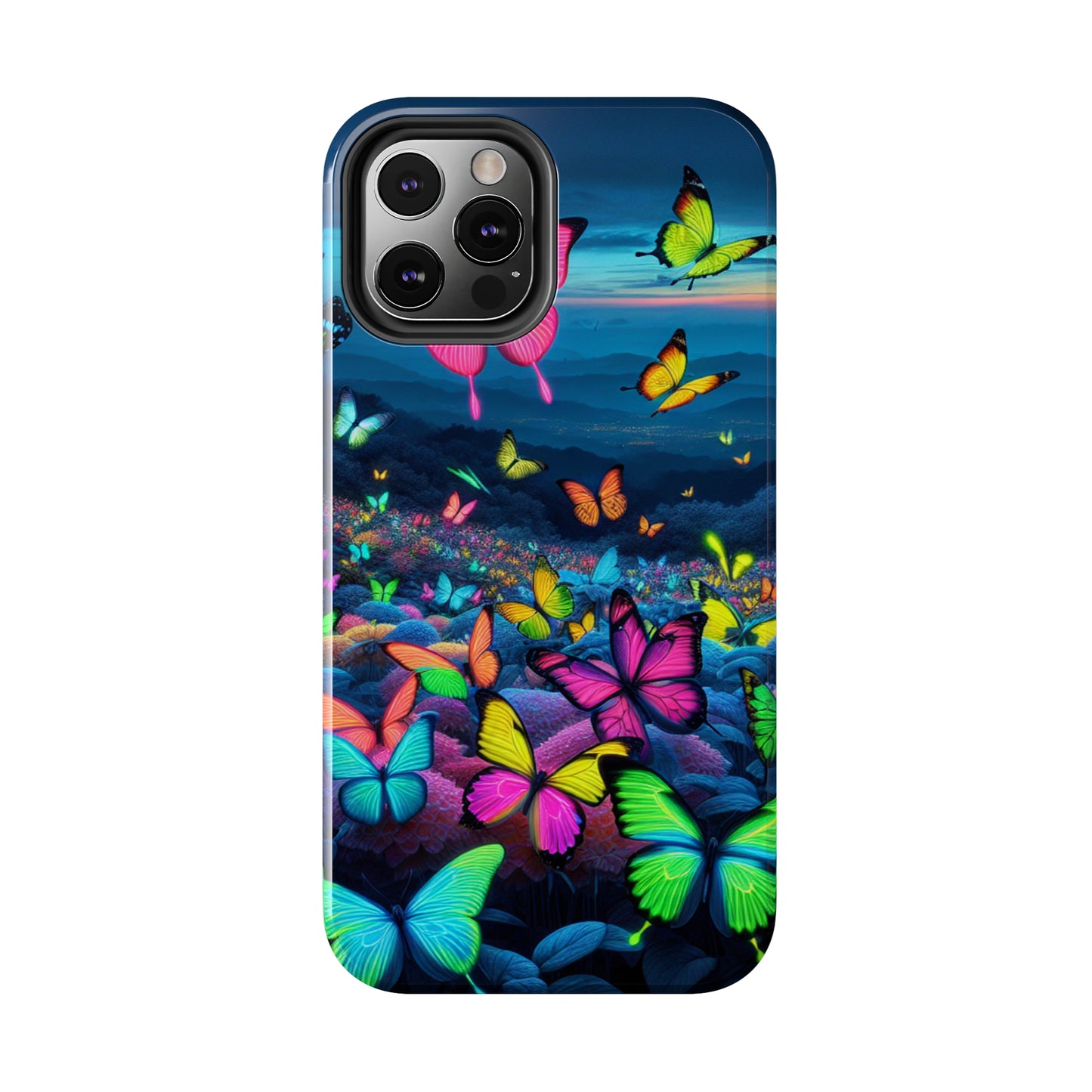 "Neon Flight Spectacle" NEON Butterflies Tough Phone Case Iphone 6 7 8 9 10 11 12 13 14 SE X XR XS Pro Max Mini Plus
