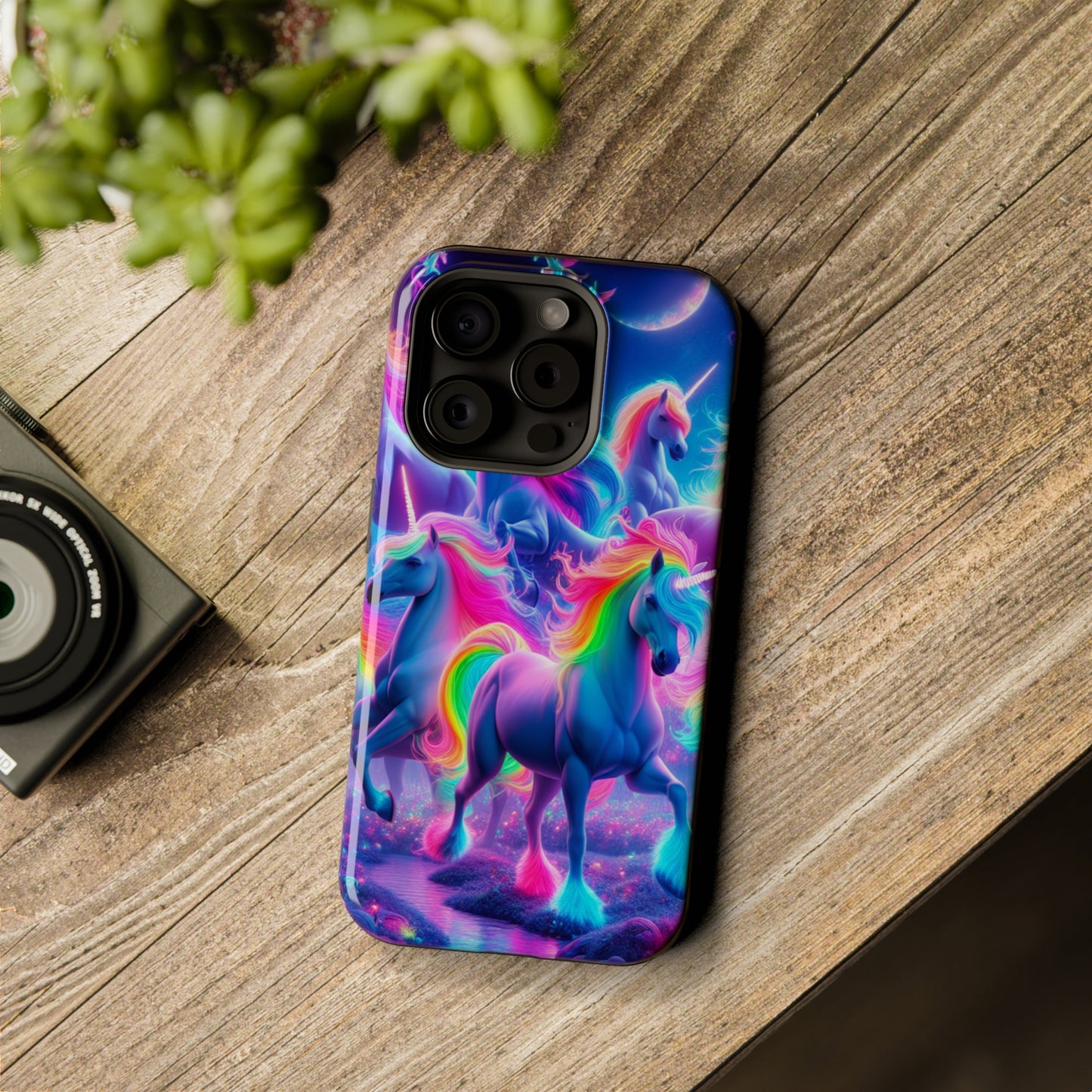 "Unicorn Prism" Neon Unicorns Premium Art Magsafe Magnet Tough IPhone 13 14 15 Pro Plus Max and Mini in Matte and Glossy Phone cases