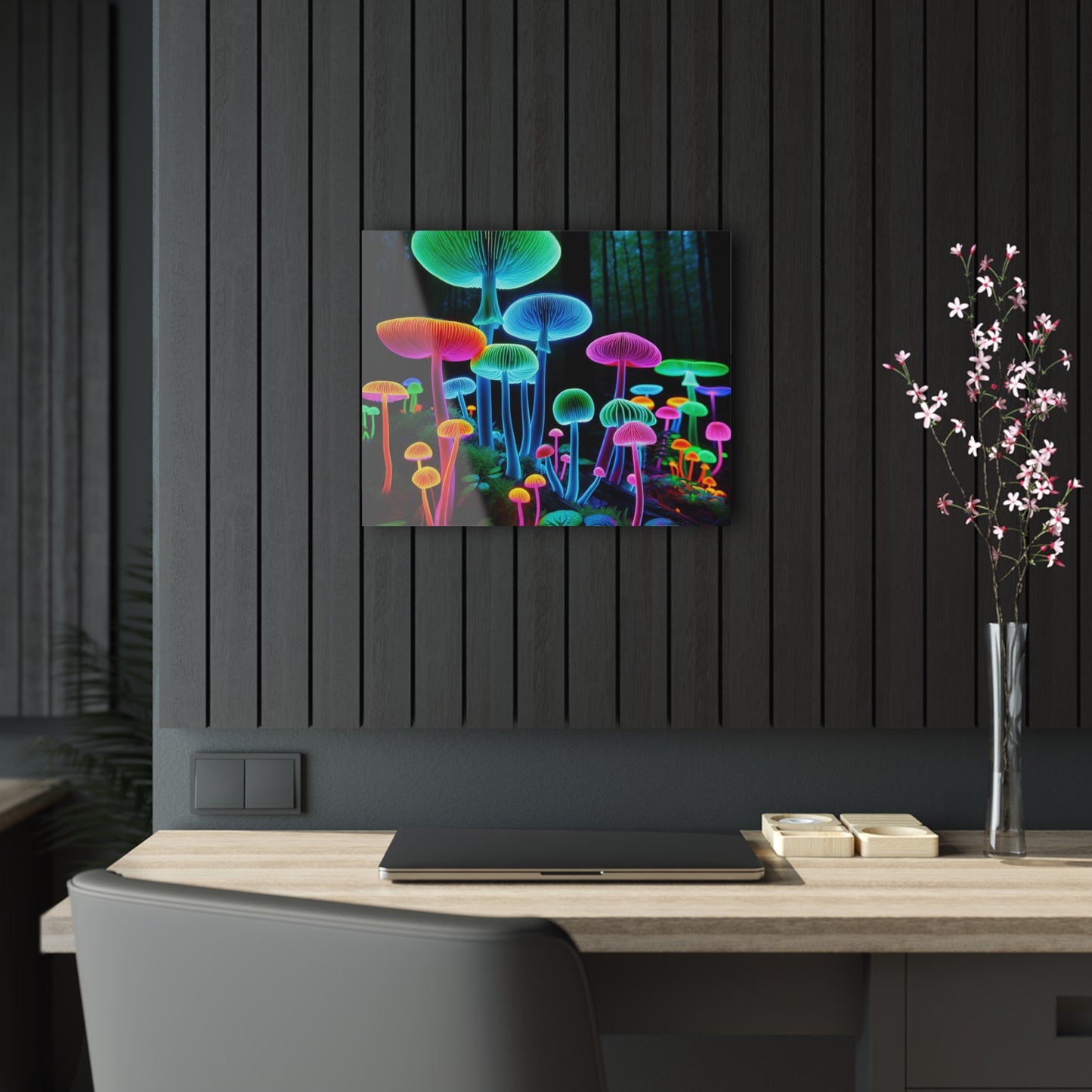 Neon Fungi Glow. Mushrooms 1/4" Glossy Acrylic Art