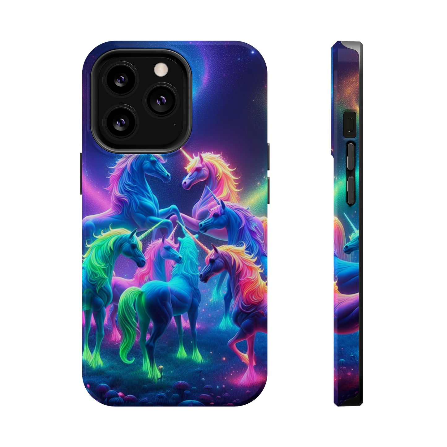 Neon Spectacle of Unicorns Neon Unicorns Premium Art Magsafe Magnet Tough IPhone 13 14 15 Pro Plus Max and Mini in Matte and Glossy Phone cases