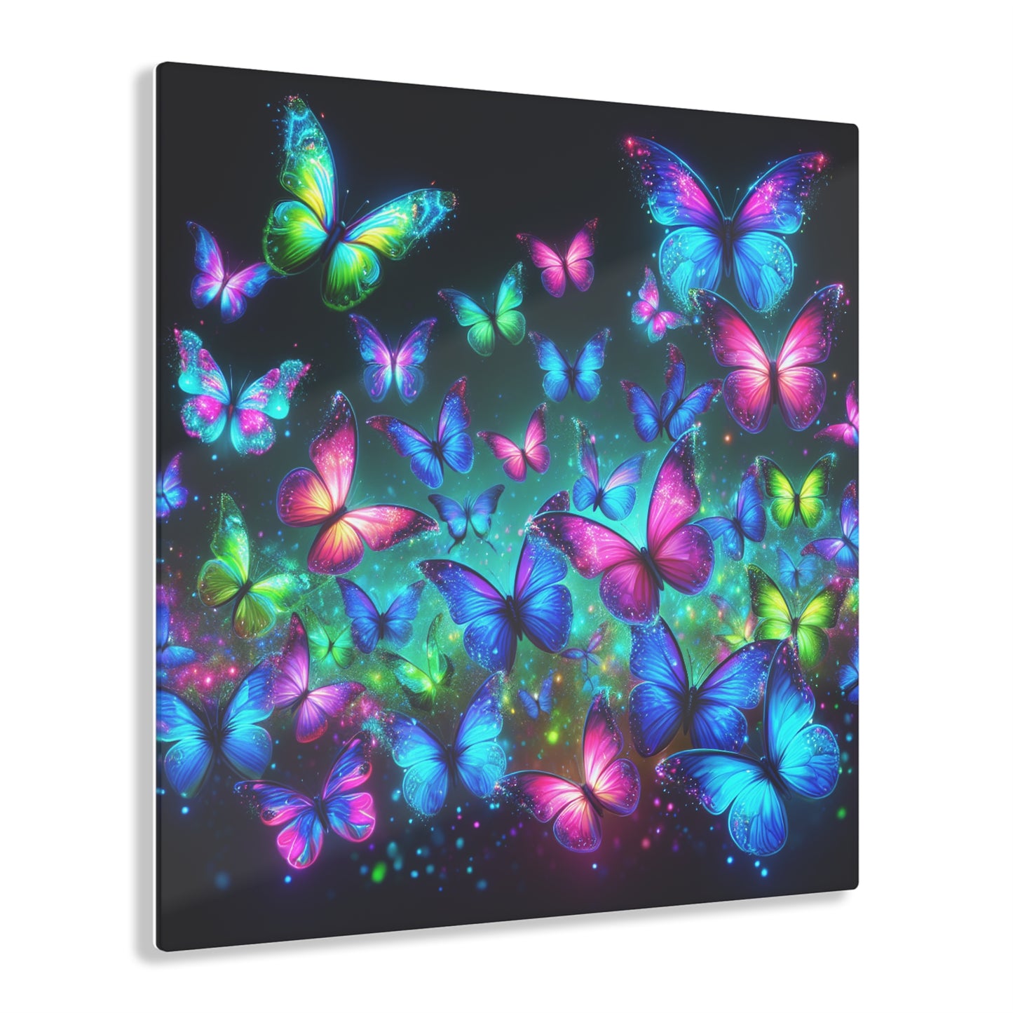 "Glowing Prismatic Butterflies" NEON Butterflies Art 1/4" Glossy Acrylic Art