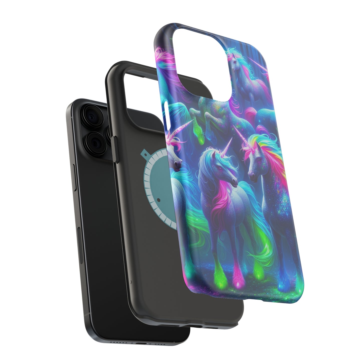 Vivid Dreamscape of Neon Unicorns Neon Unicorns Premium Art Magsafe Magnet Tough IPhone 13 14 15 Pro Plus Max and Mini in Matte and Glossy Phone cases