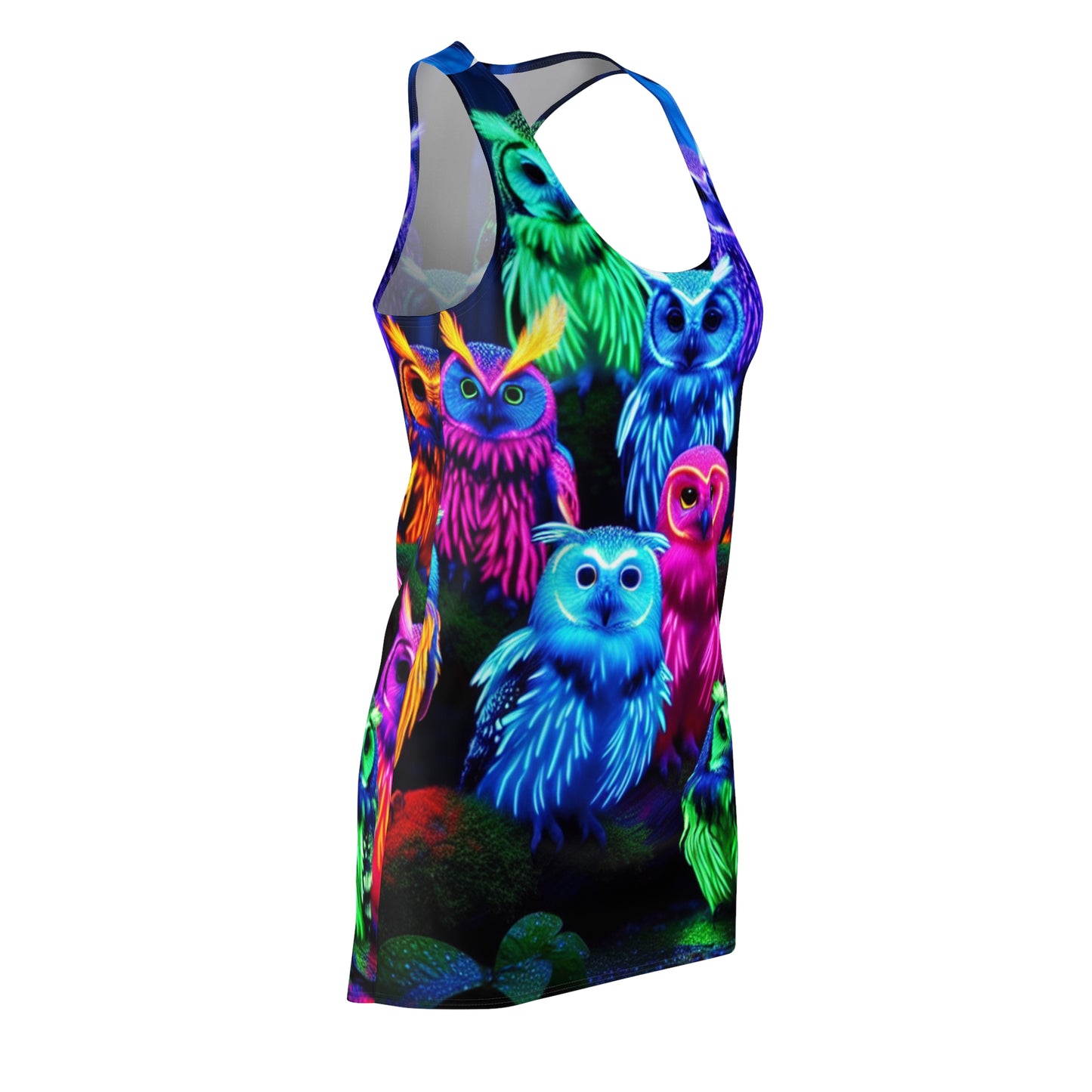 Neon Nocturne. Neon Owls Racerback Dress