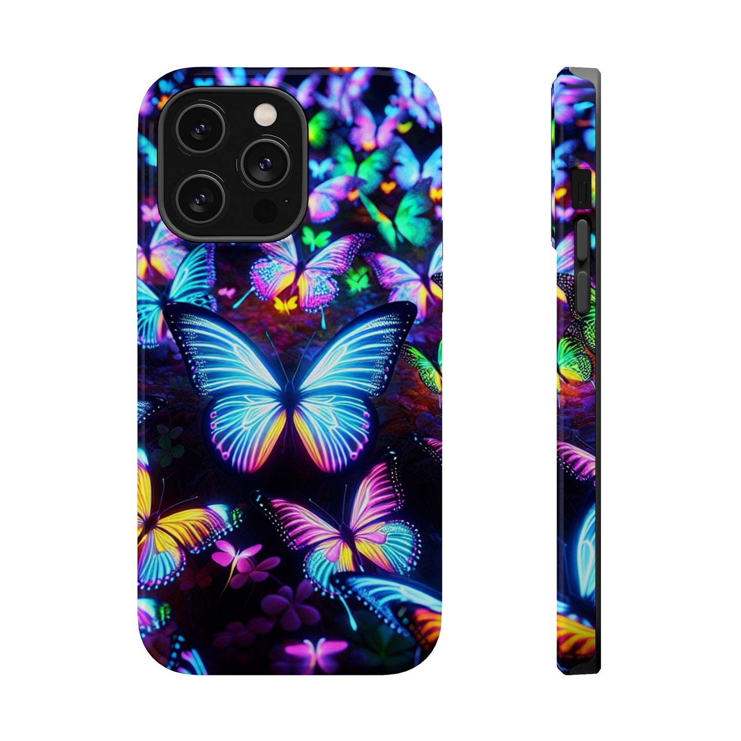 "Neon Butterflies in the Night Sky" Neon Butterflies Premium Art Magsafe Magnet Tough IPhone 13 14 15 Pro Plus Max and Mini in Matte and Glossy Phone cases