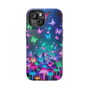 Neon Eden. Neon Butterflies and Mushrooms Premium Art Magsafe Magnet Tough IPhone 13 14 15 Pro Plus Max and Mini in Matte and Glossy Phone cases