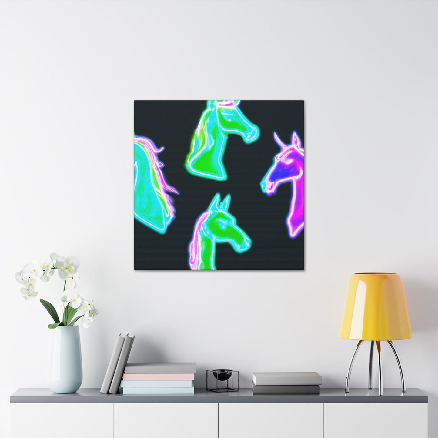 Vivid Nocturnal Unicorns. NEON Unicorns Art Canvas