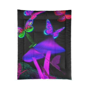 "Neon Funshine Garden". Butterflies & Mushrooms Comforter Blanket