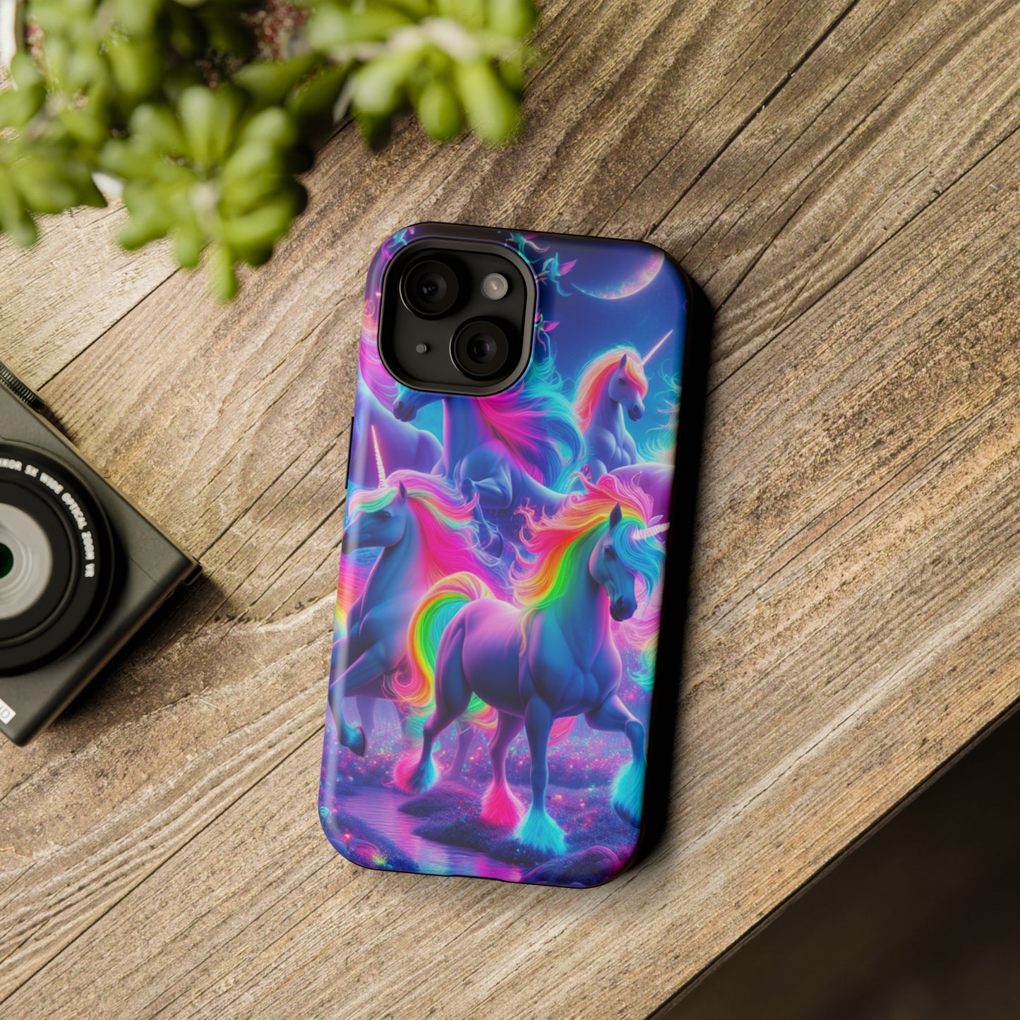 "Unicorn Prism" Neon Unicorns Premium Art Magsafe Magnet Tough IPhone 13 14 15 Pro Plus Max and Mini in Matte and Glossy Phone cases