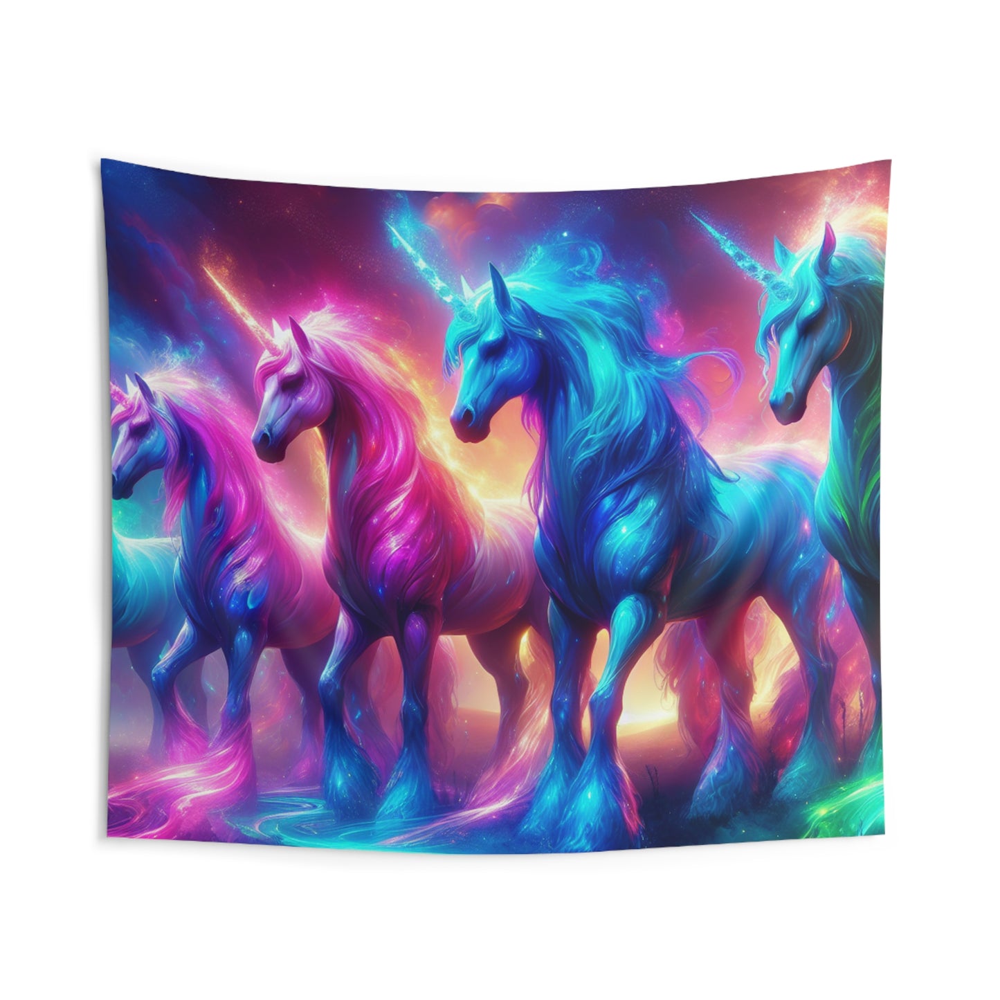 Neon Quest of the Unicorns. NEON Unicorns Art Tapestry