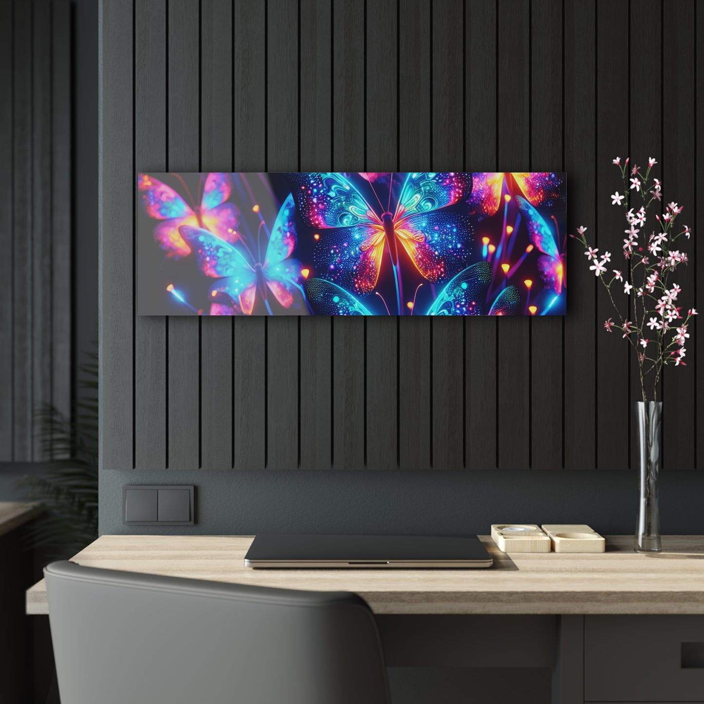 "Neon Butterflies in Flight" NEON Butterflies Art 1/4" Glossy Acrylic Art