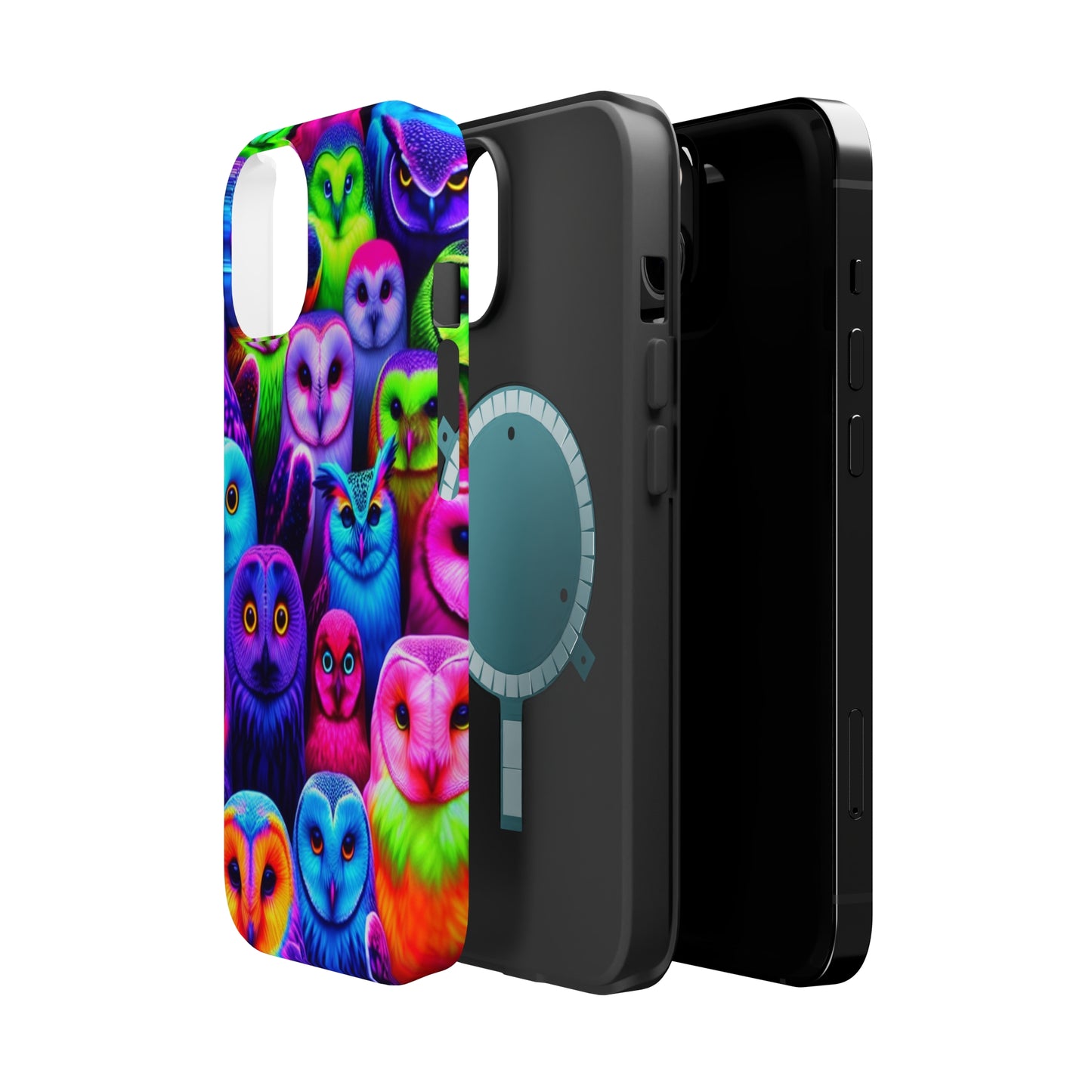 Vivid Nocturnal Neonatures Neon Owls Premium Art Magsafe Magnet Tough IPhone 13 14 15 Pro Plus Max and Mini in Matte and Glossy Phone cases