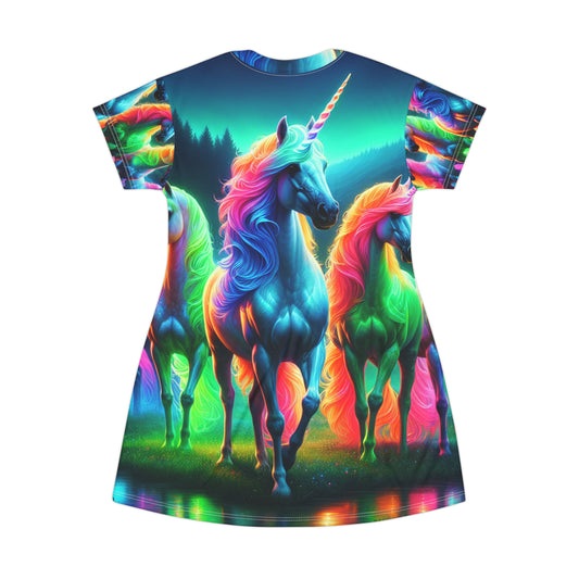 Neon Caster Unicorns. Neon Unicorns Womans T Shirt Dress
