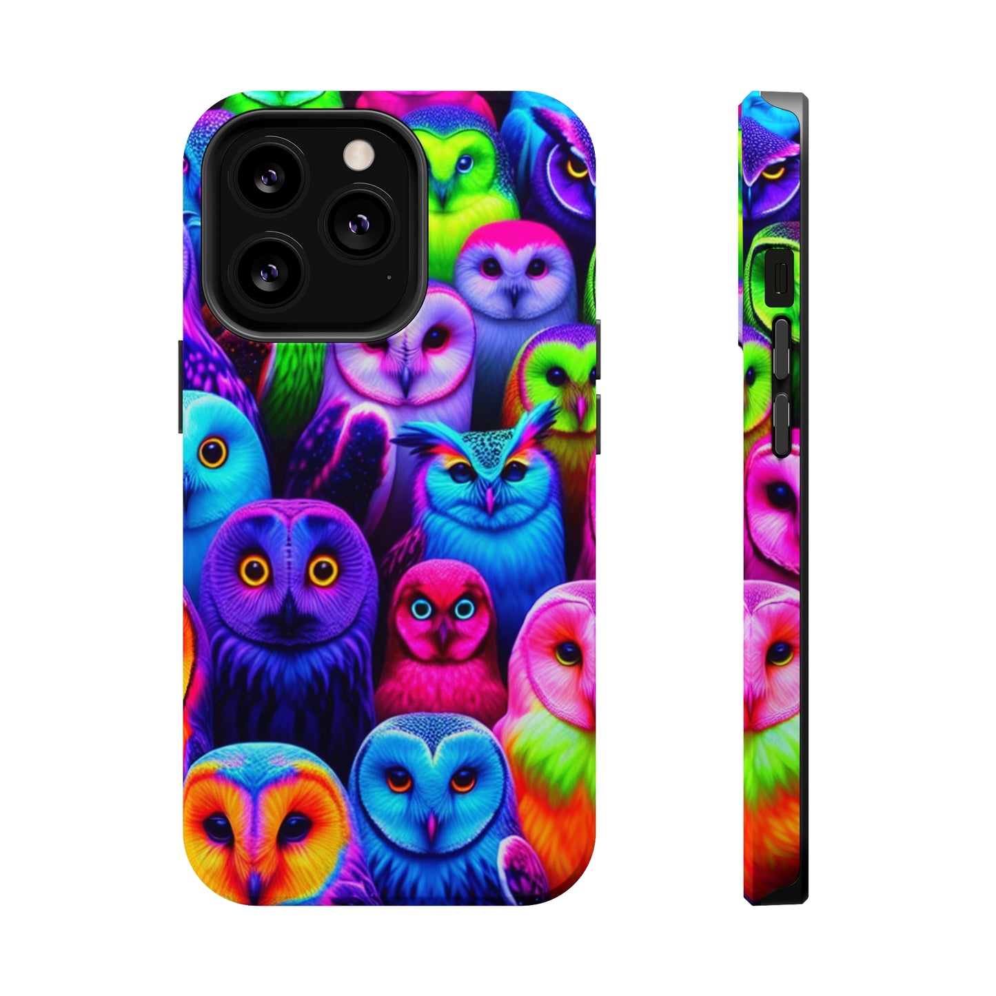 Vivid Nocturnal Neonatures Neon Owls Premium Art Magsafe Magnet Tough IPhone 13 14 15 Pro Plus Max and Mini in Matte and Glossy Phone cases