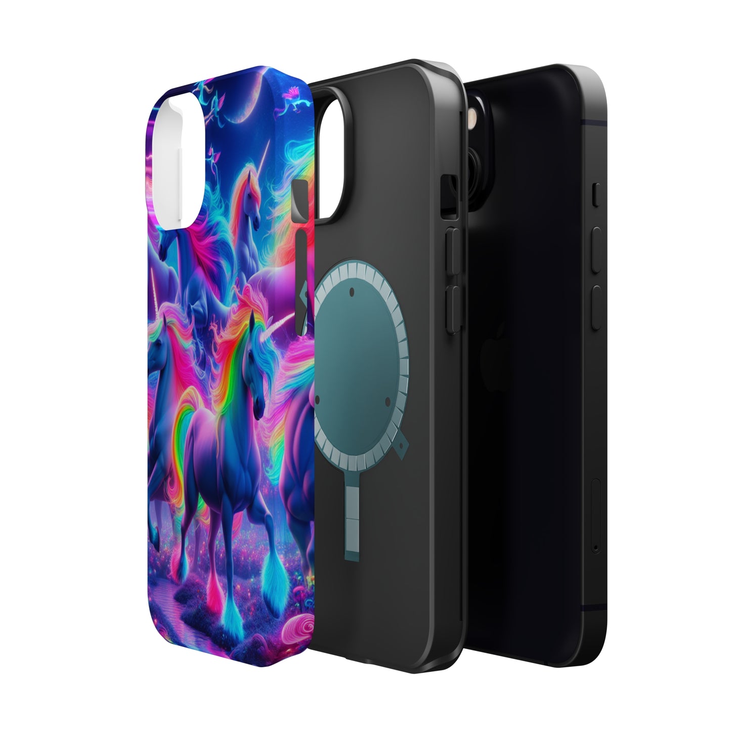"Unicorn Prism" Neon Unicorns Premium Art Magsafe Magnet Tough IPhone 13 14 15 Pro Plus Max and Mini in Matte and Glossy Phone cases