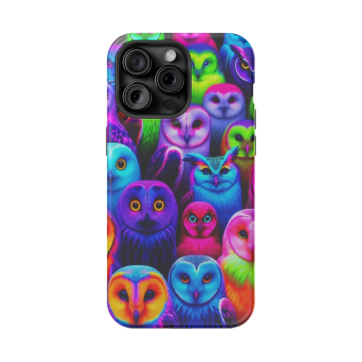 Vivid Nocturnal Neonatures Neon Owls Premium Art Magsafe Magnet Tough IPhone 13 14 15 Pro Plus Max and Mini in Matte and Glossy Phone cases