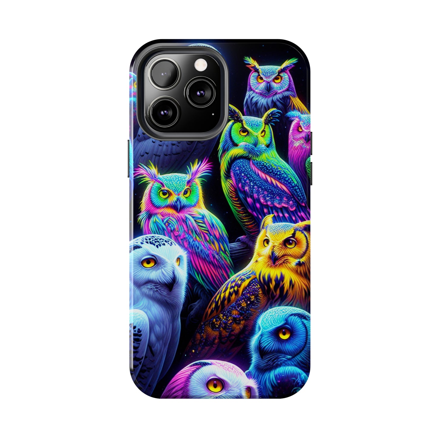 'Flock of Electric Flamses' NEON Owls Tough Phone Case