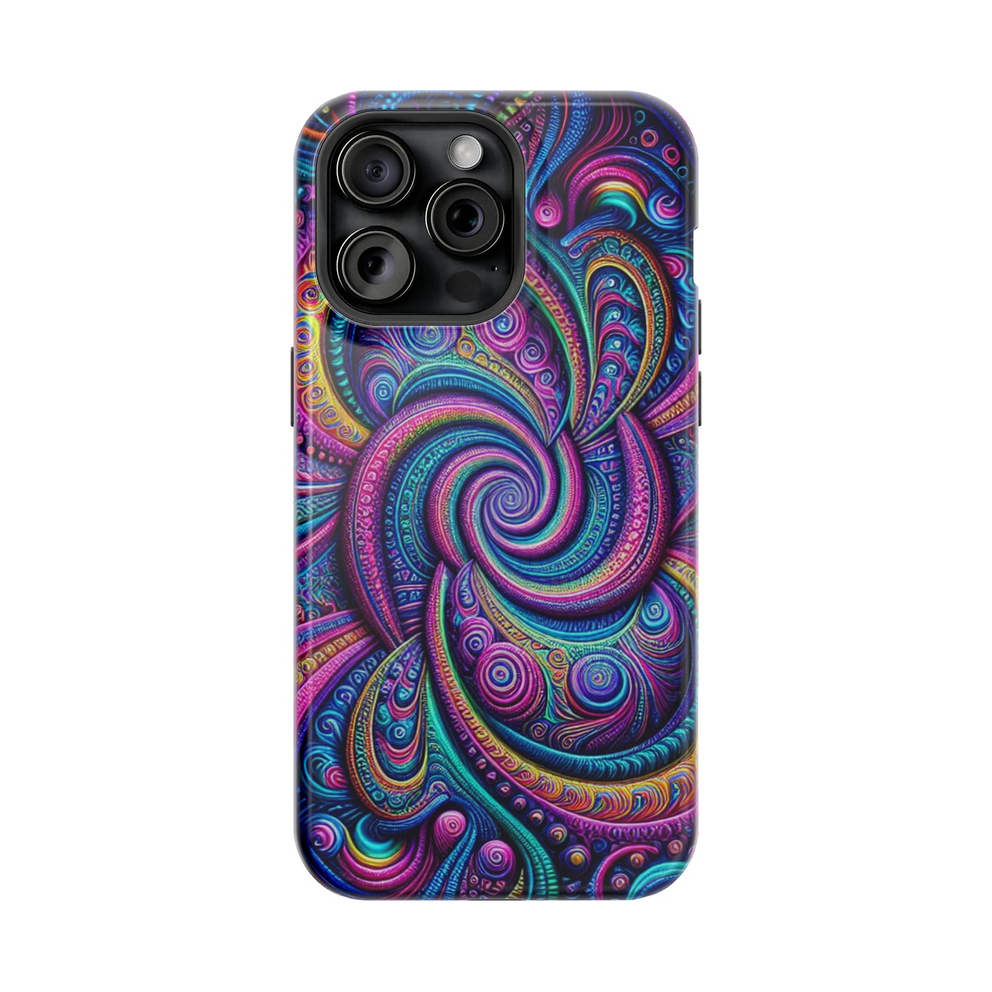 Cosmic Quasar Dreams. Neon Trippy Infinity Patterns Premium Art Magsafe Magnet Tough IPhone 13 14 15 Pro Plus Max and Mini in Matte and Glossy Phone cases