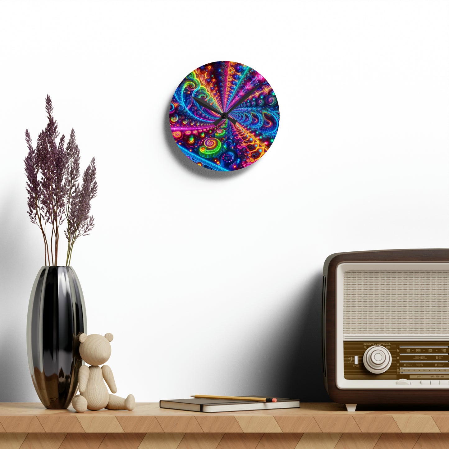 "Infinite Neon Reflection" Infinity Patterns Art Acrylic Clock