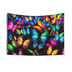 "Illuminated Flutter" NEON Butterflies Art Tapestry