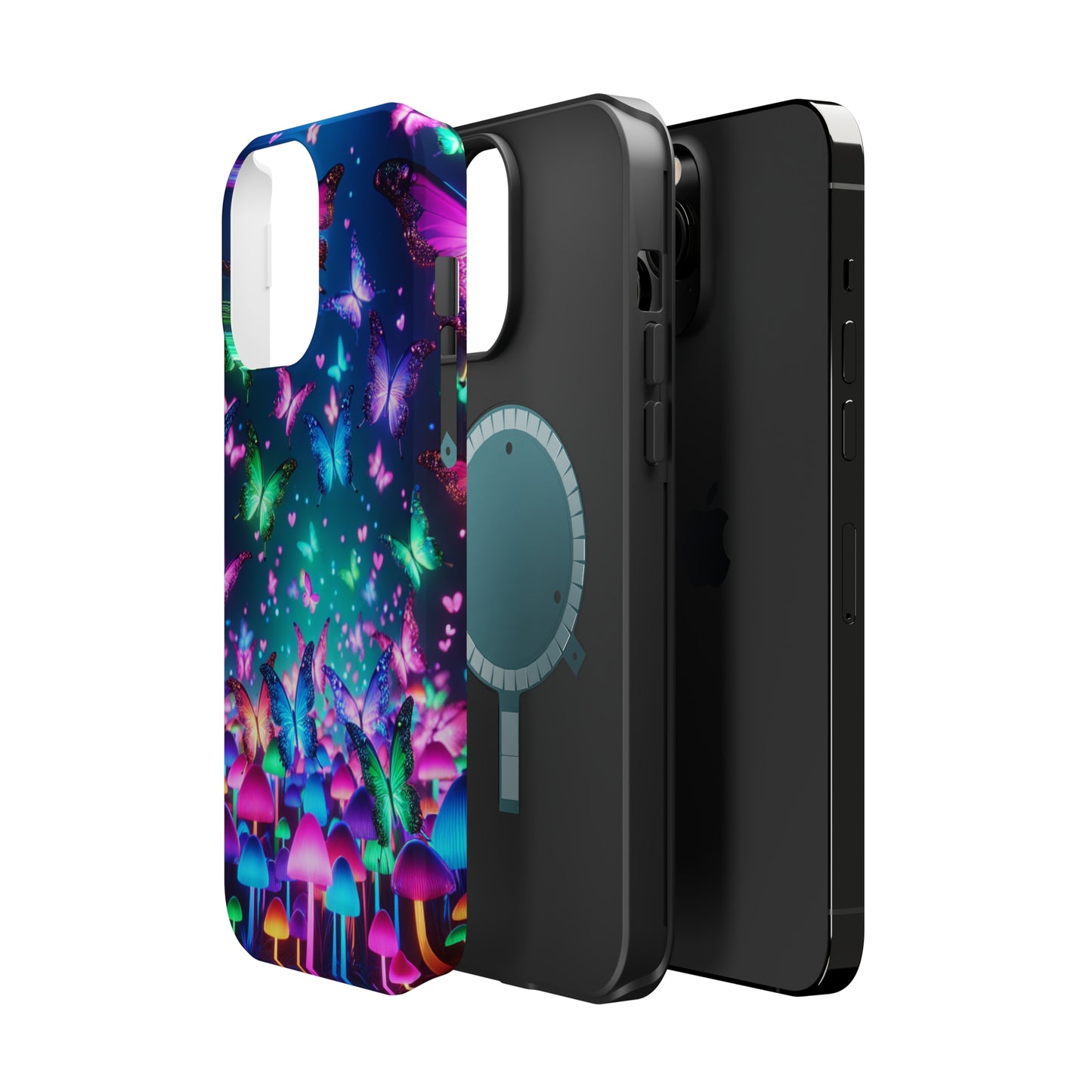 Neon Eden. Neon Butterflies and Mushrooms Premium Art Magsafe Magnet Tough IPhone 13 14 15 Pro Plus Max and Mini in Matte and Glossy Phone cases