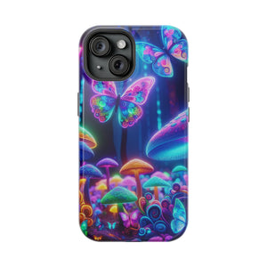 Neon Ecstasy. Neon Butterflies and Mushrooms Premium Art Magsafe Magnet Tough IPhone 13 14 15 Pro Plus Max and Mini in Matte and Glossy Phone cases